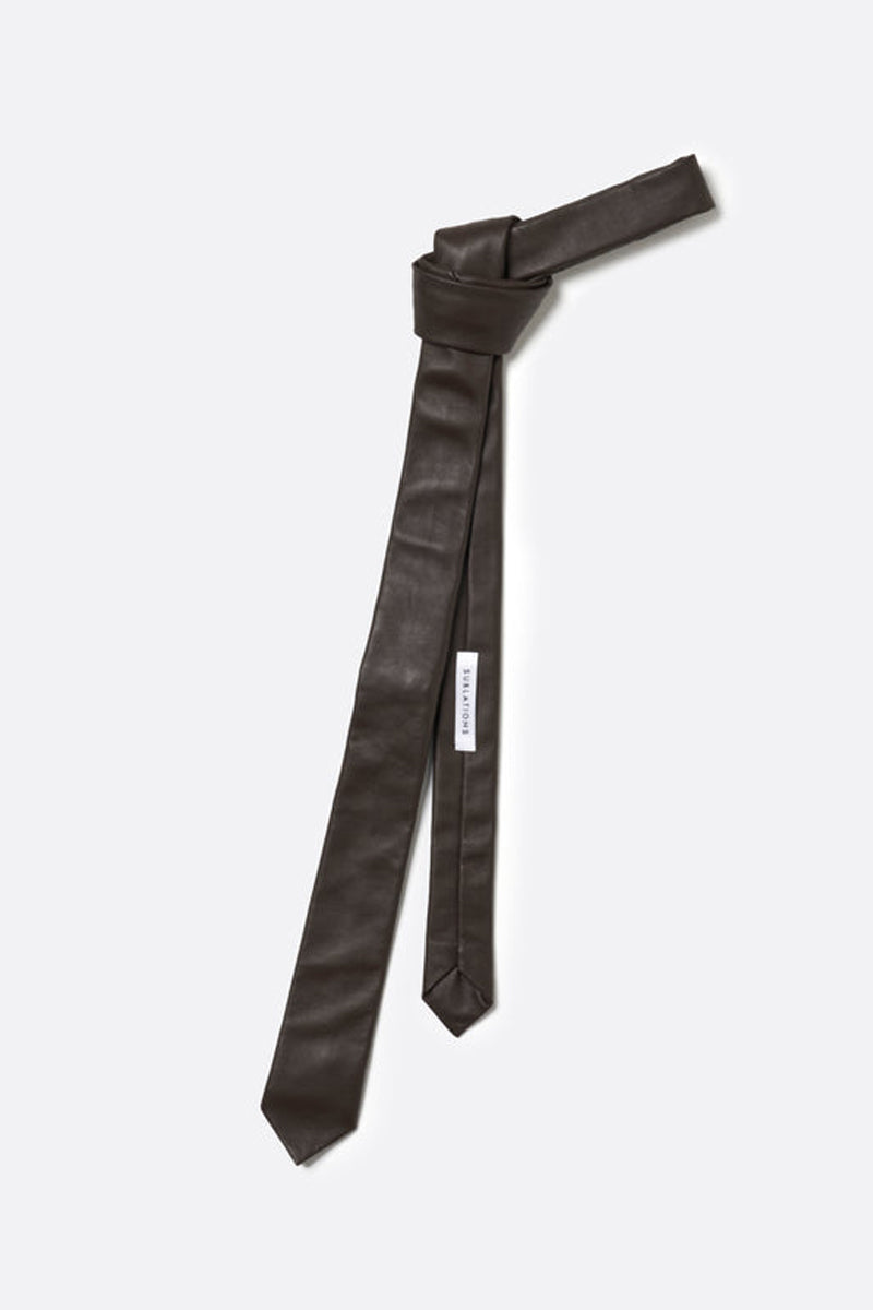 LAMB LEATHER NARROW TIE / BROWN