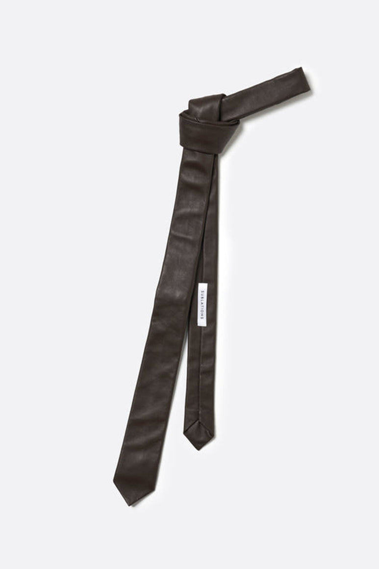 LAMB LEATHER NARROW TIE / BROWN