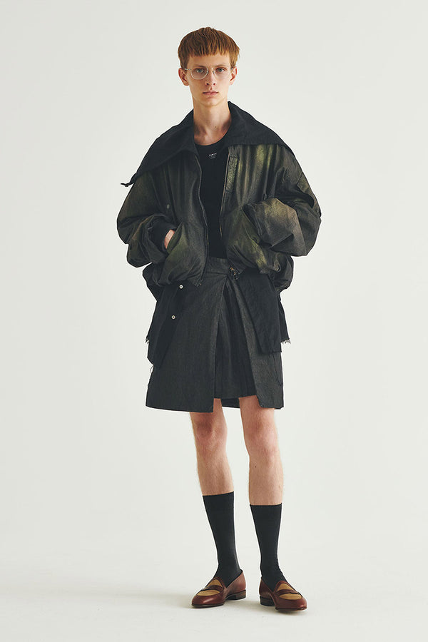 GARMENT DYED WRAP GURKHA SKIRT .15 / BLACK