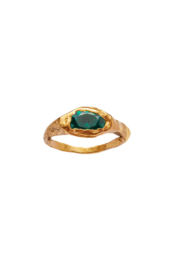 FARO RING / 18K GOLD PLATED 925 STERLING SILVER-SYNTHETIC EMERALD