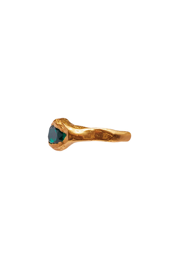 FARO RING / 18K GOLD PLATED 925 STERLING SILVER-SYNTHETIC EMERALD