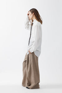 LAMB LEATHER NARROW TIE / BROWN