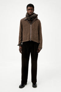 SHRUNKEN FULLZIP POLO / BROWN SPARSE BUCKLE WEAVE【予約商品】