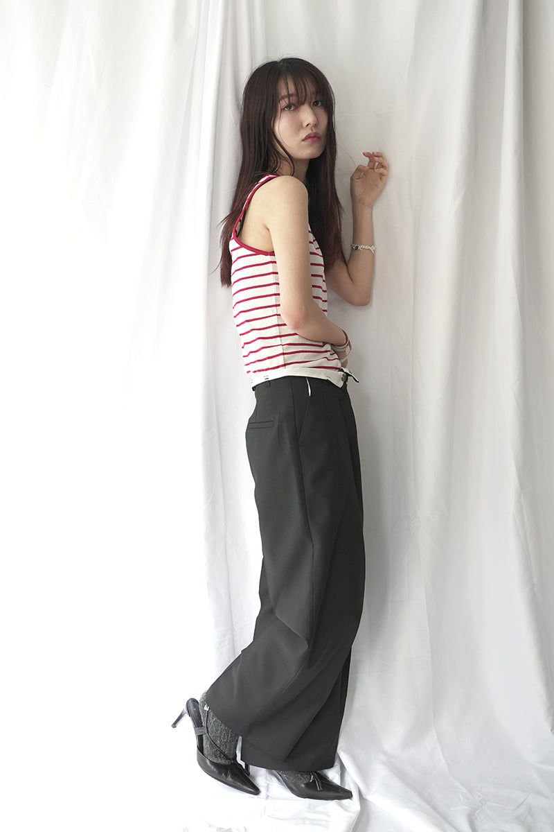 WOOL MIX HIP HUGGERS TUCKED WIDE SLACKS / BLACK