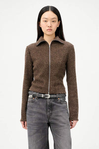 SLIM ZIP LONGSLEEVE / BROWN SPARSE BUCKLE WEAVE