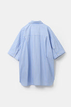 Load image into Gallery viewer, BROAD SHORT SLEEVE CUFFS SHIRTS / SAX STRIPE