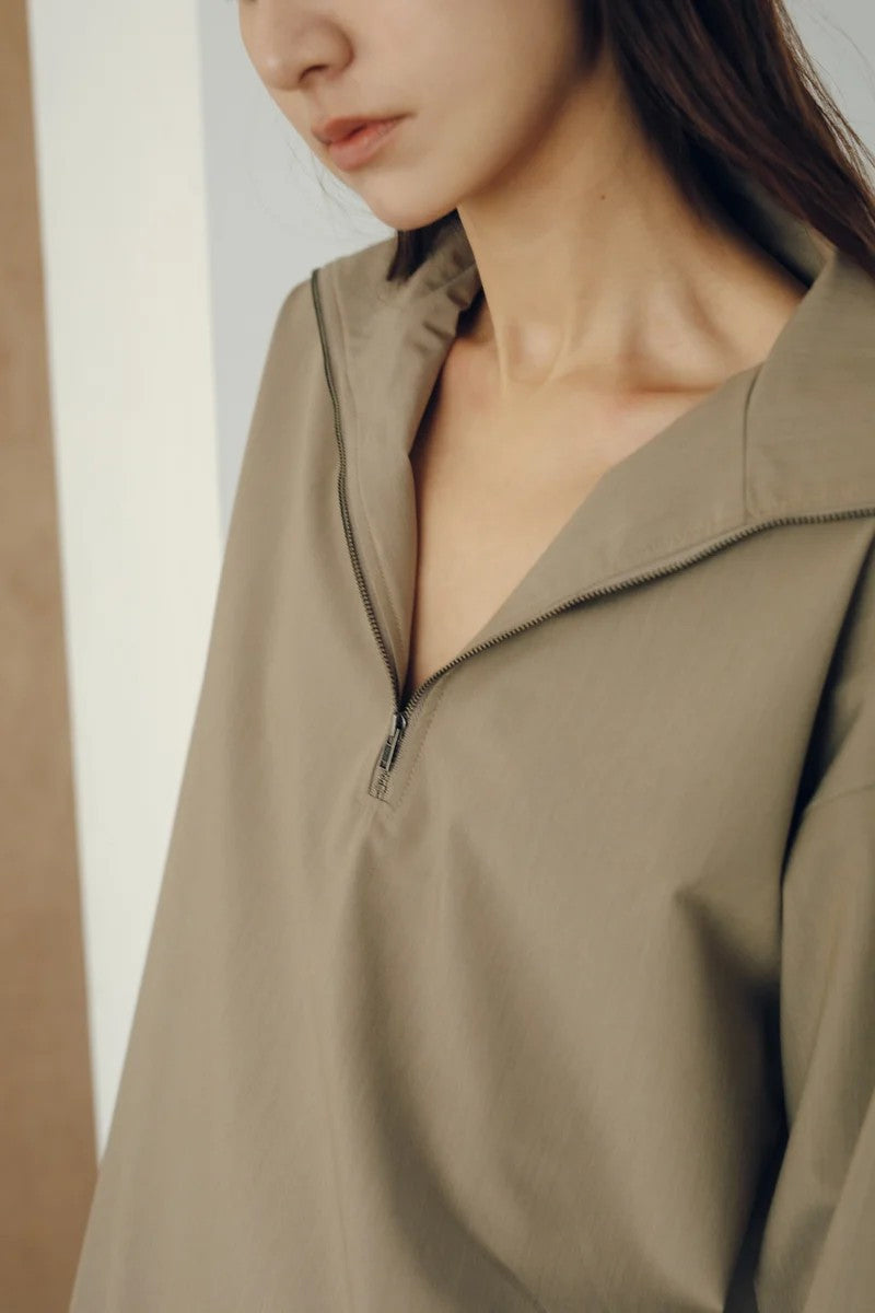 WOOLY NYLON HALF ZIP SHIRT / TAUPE