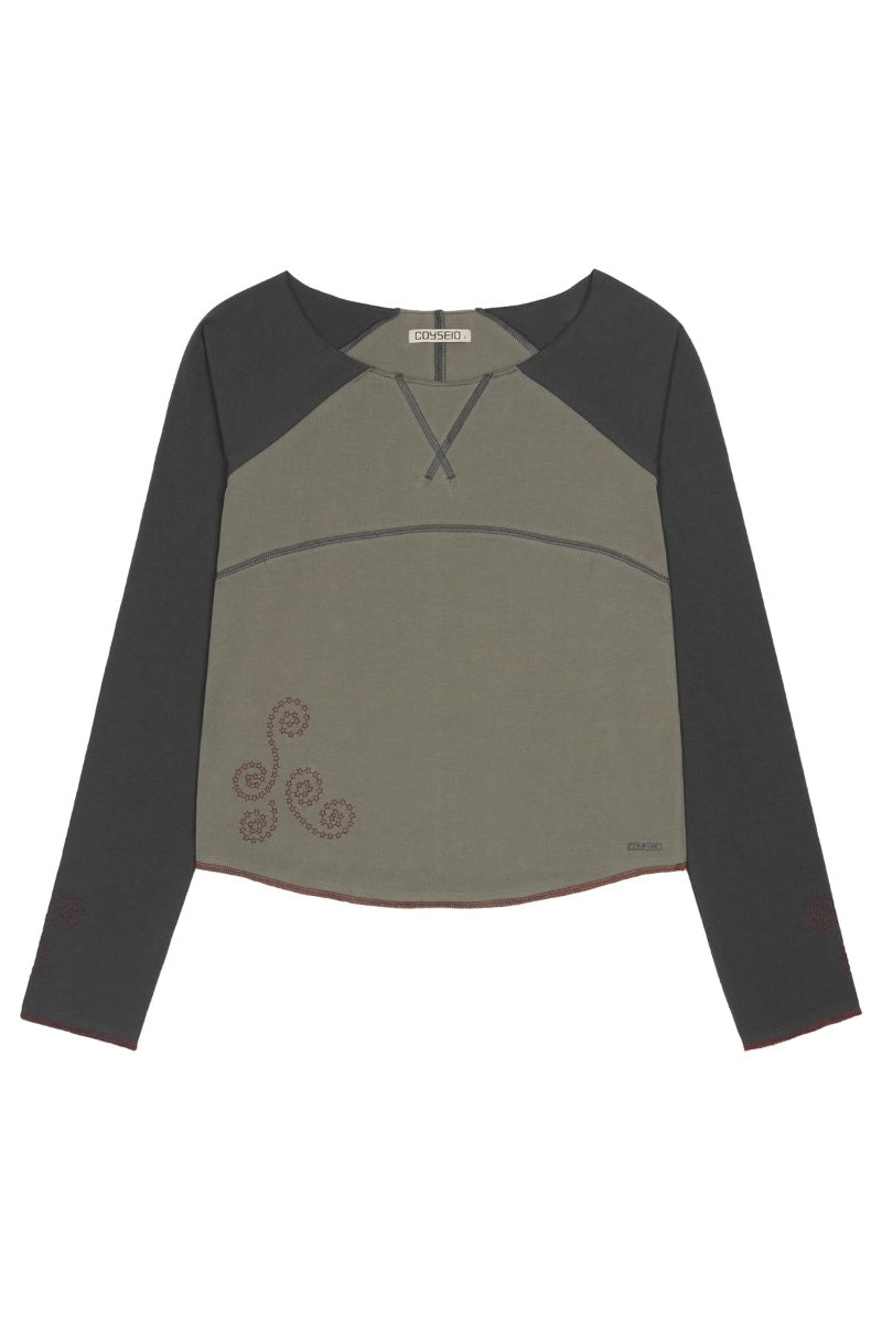 CUT-OFF RAGLAN LONG SLEEVE / CHARCOAL