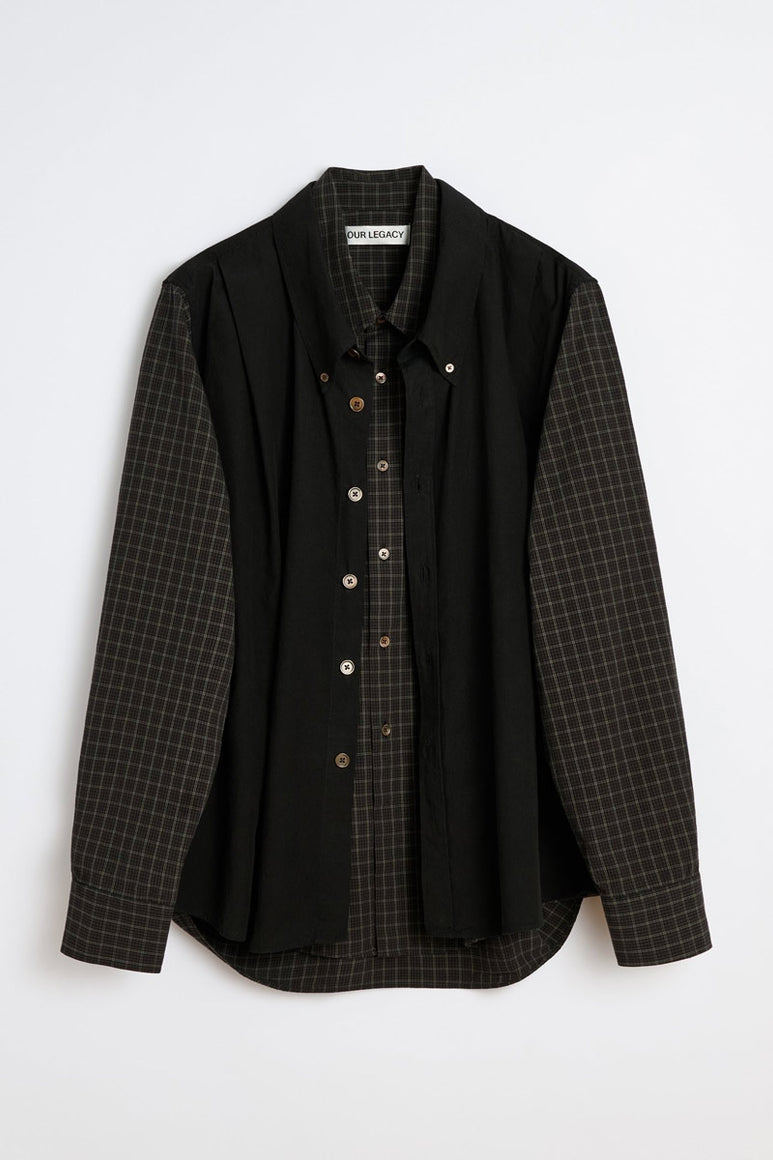 DOUBLE BORROWED SHIRT / BLACK FAUX LUMBERJACK CHECK