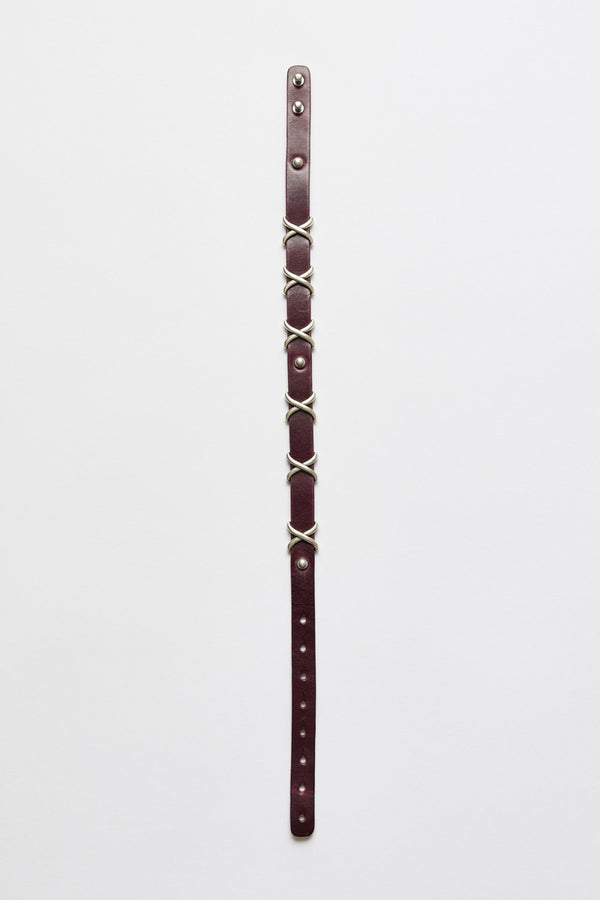 2CM CHOKER / TRIO CROSS MERLOT RED LEATHER