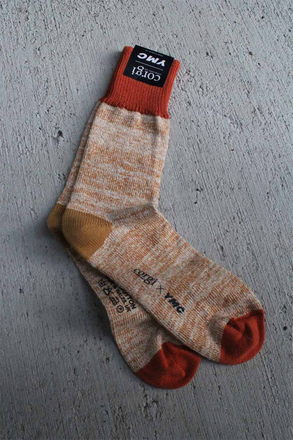 BLOCK SOLID TIP COTTON SOCKS / ORANGE [50%OFF]