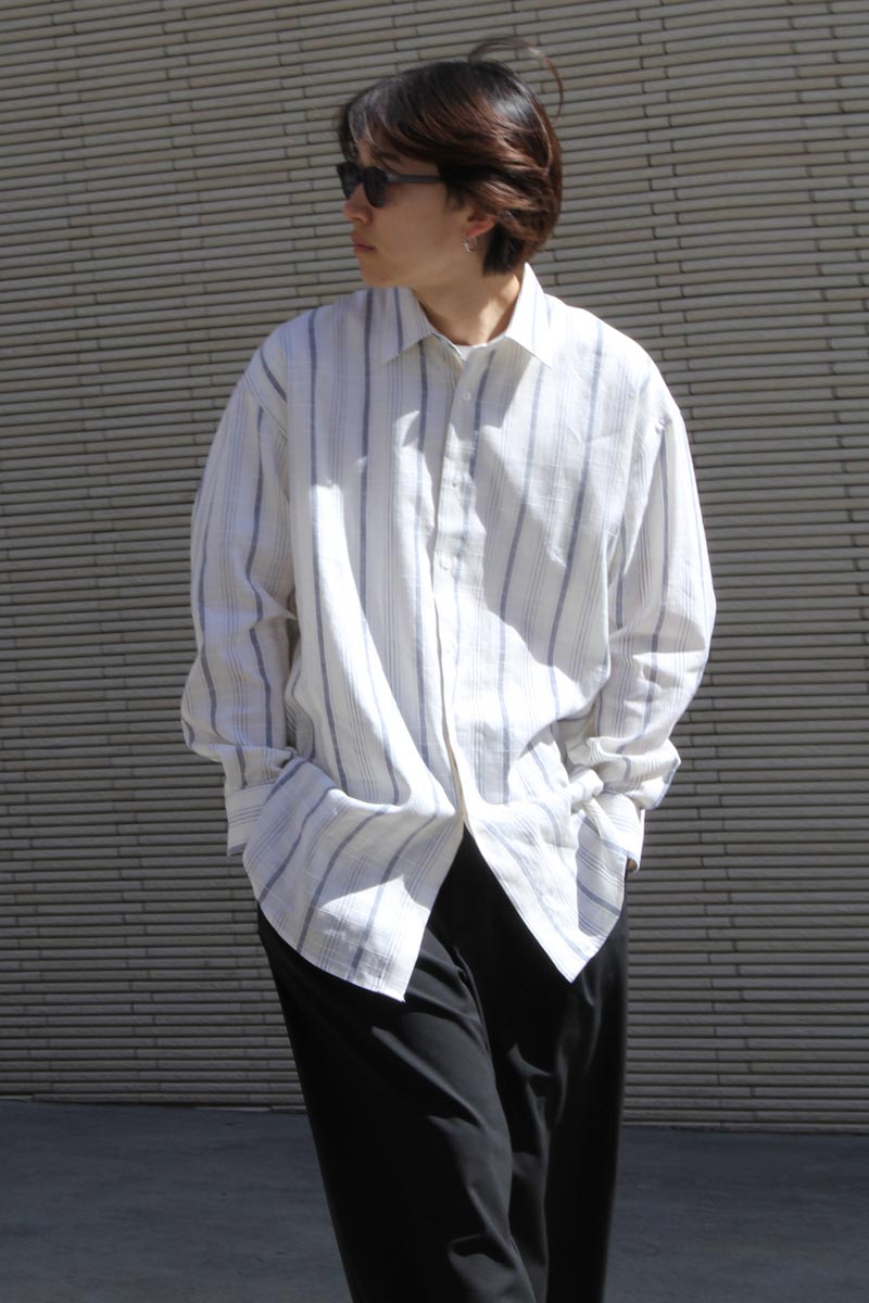 STRIPED CHECKERED SHIRT / INDIGO [50%OFF]