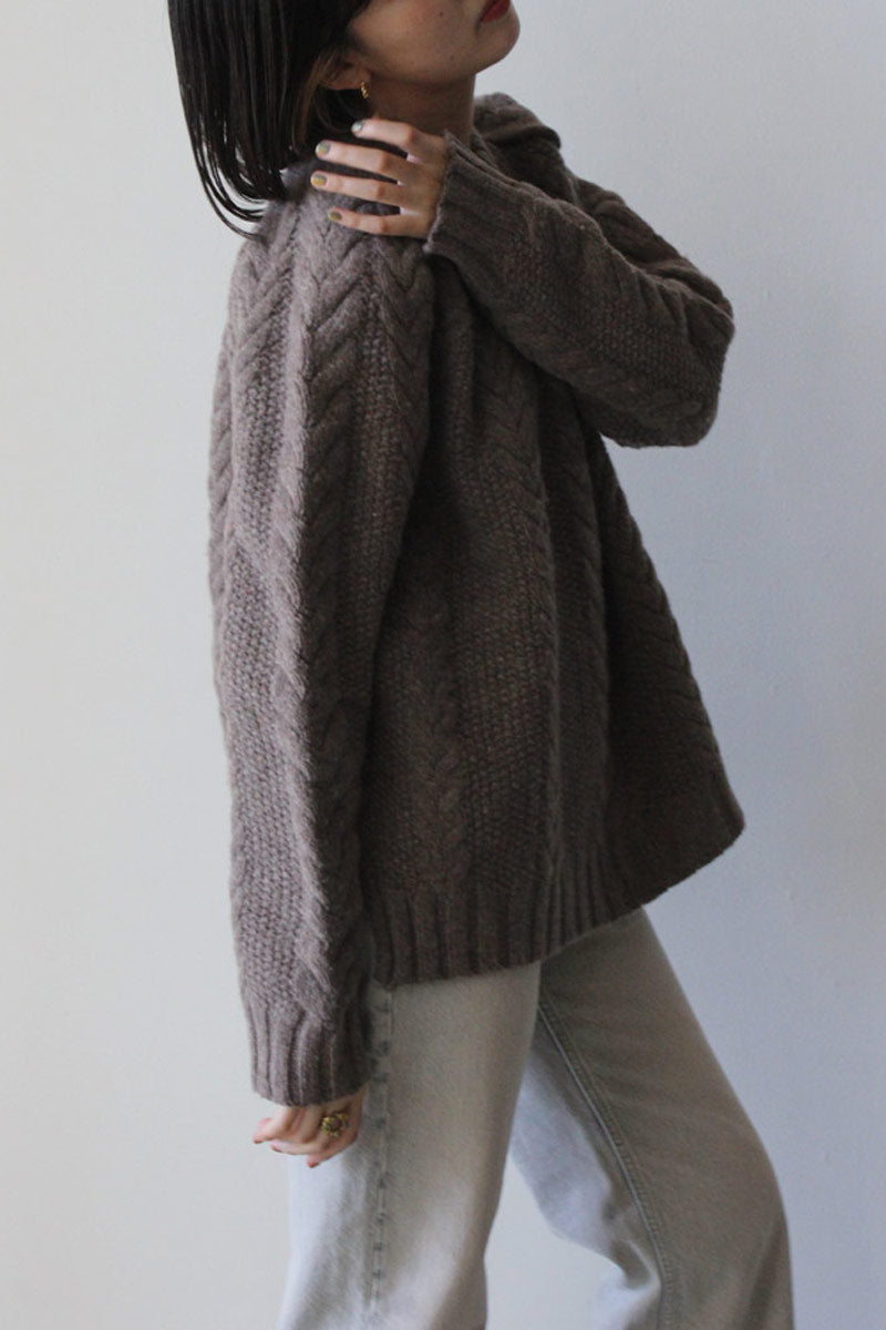 CABLE SWEATER / DK BEIGE MEL WOOL [60%OFF]