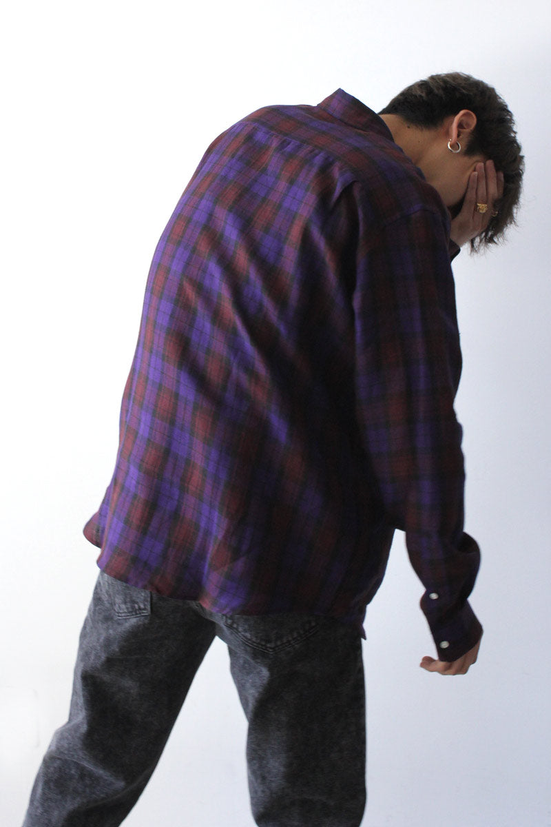 SHIRT NON-BINARY LINEN / PURPLE CHECK [70%OFF]
