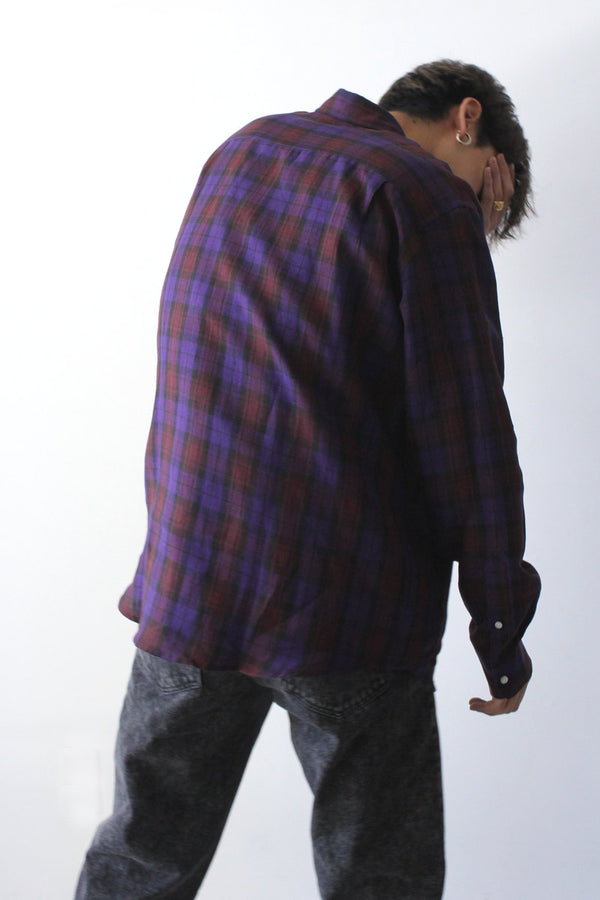 NON-BINARY LINEN SHIRT / PURPLE CHECK [30%OFF]