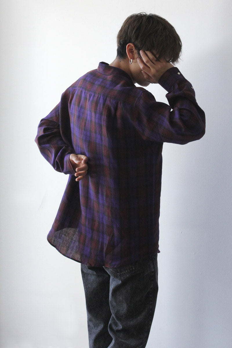 SHIRT NON-BINARY LINEN / PURPLE CHECK [70%OFF]