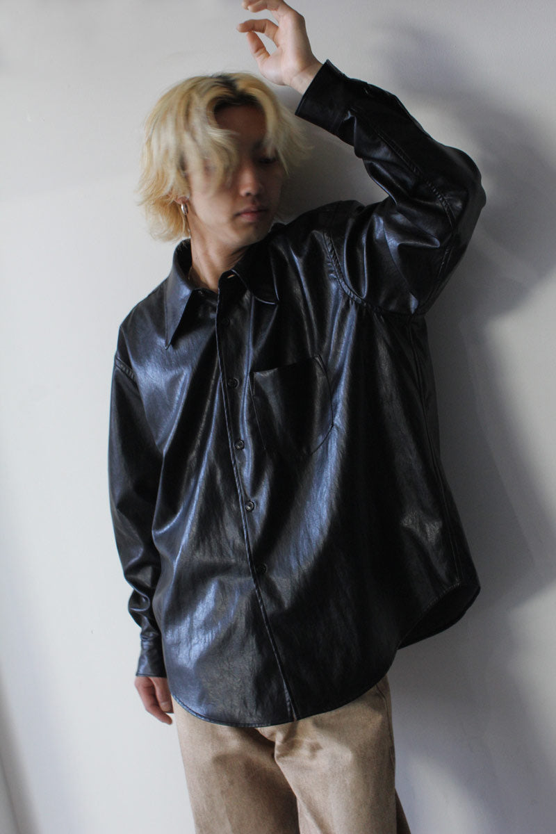 OUR LEGACY | COCO 70S SHIRT / CAGEIAN BLACK FAKE LEATHER レザー