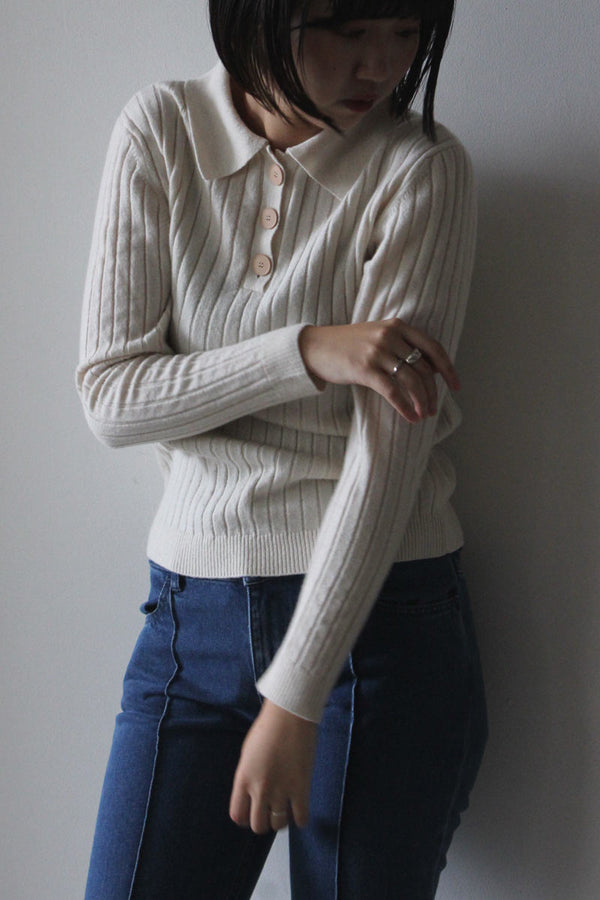 LILY - KNITTED POLO / BEIGE [70%OFF]