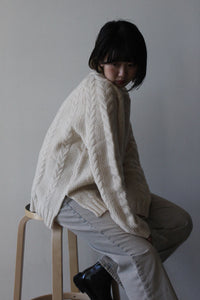 CABLE SWEATER / BONE WHITE WOOL [30%OFF]