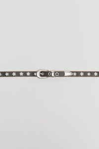 BELT 2CM / FLOWERS ON BLACK LEATHER