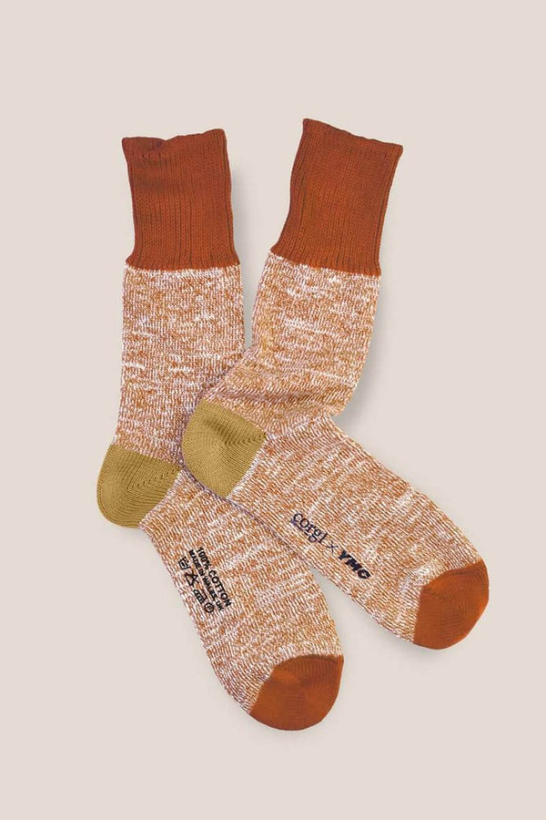 BLOCK SOLID TIP COTTON SOCKS / ORANGE [50%OFF]