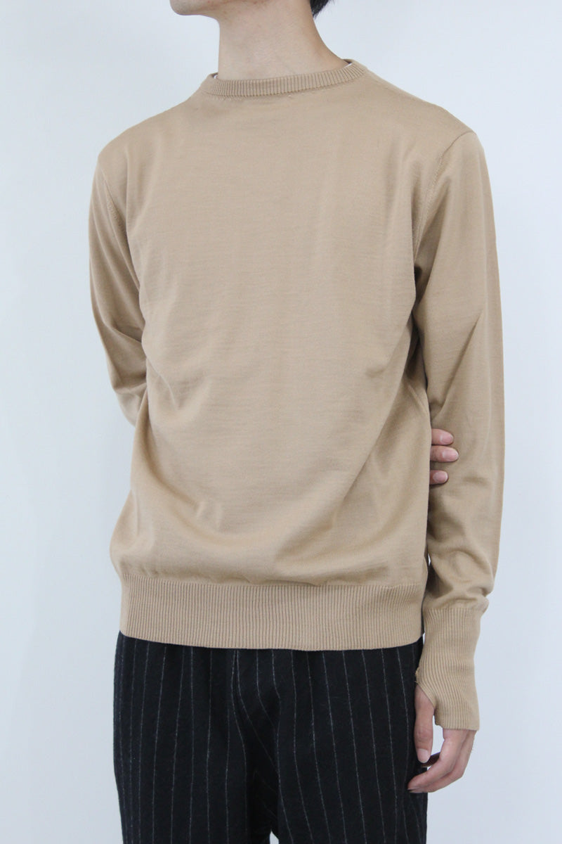 FINE GAUGE MERINO WOOL CREW NECK SWEATER / CAMEL [40%OFF]