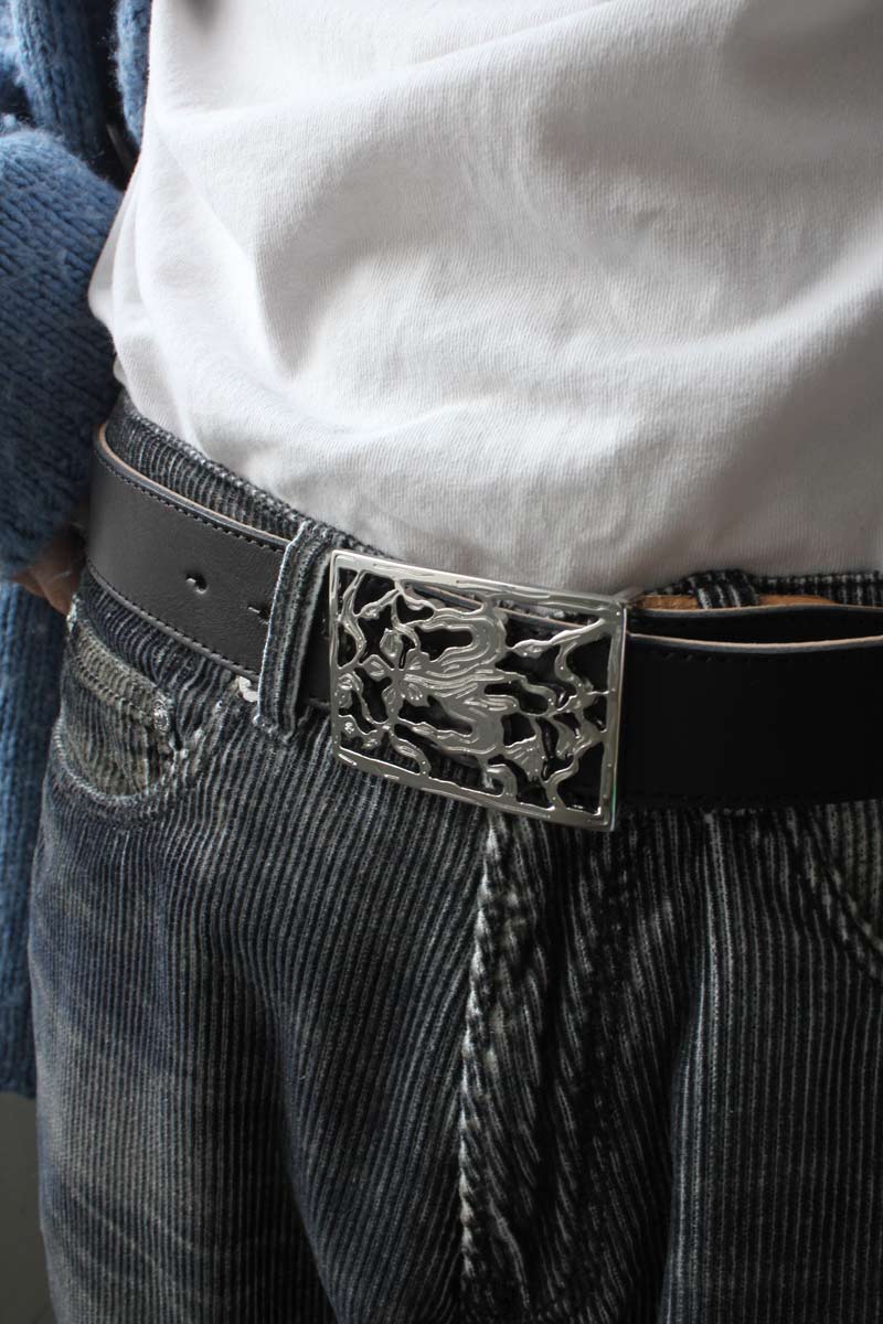 OUR LEGACY | SPEED BELT / BLACK LEATHER FLOWER PLATE レザーベルト