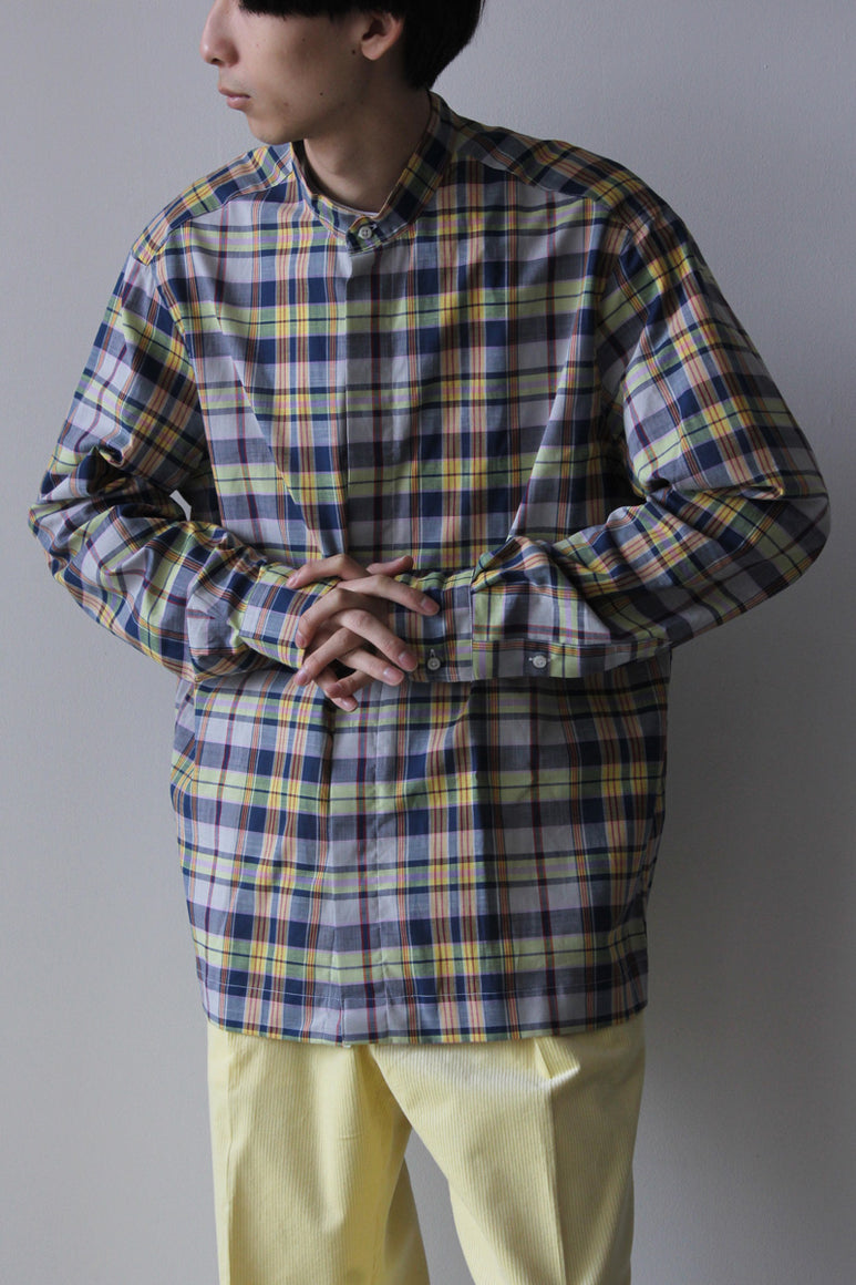 L/S MADRAS CHECK STAND COLLAR SHIRT / NAVY YELLOW [40%OFF]