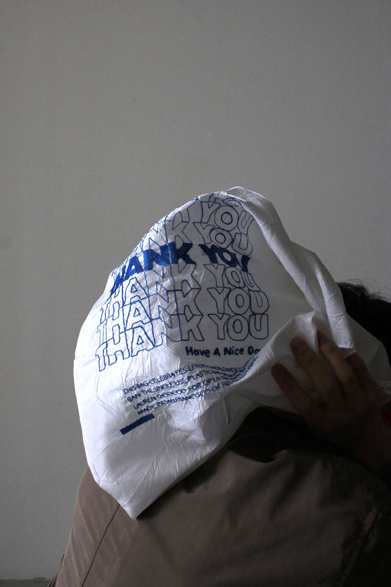 THANK YOU THANK YOU TOTE /  BLUE THREAD ON WHITE TAFFETA