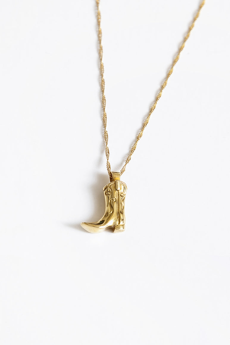 COWBOY BOOT NECKLACE / 14K GOLD PLATED BRONZE