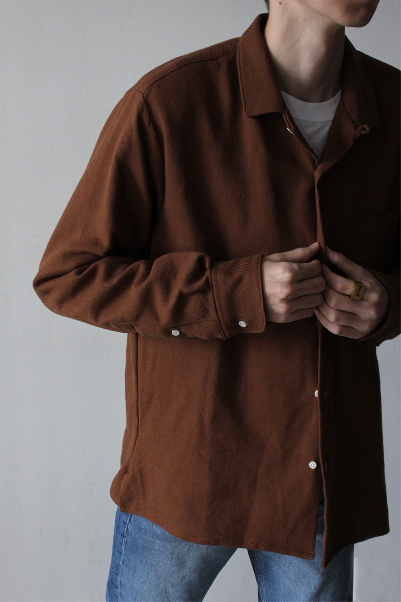 GITMAN BROS VINTAGE | L/S OPEN COLLAR SHIRT GVLP / BROWN SOLID