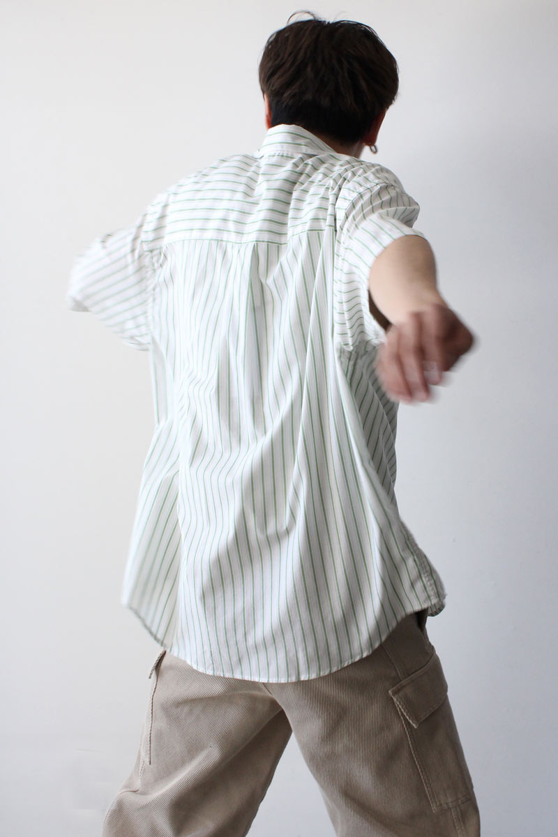 OVERSIZED SS STRIPE SHIRT / WHITE,GREEN AND PINK [20%OFF]