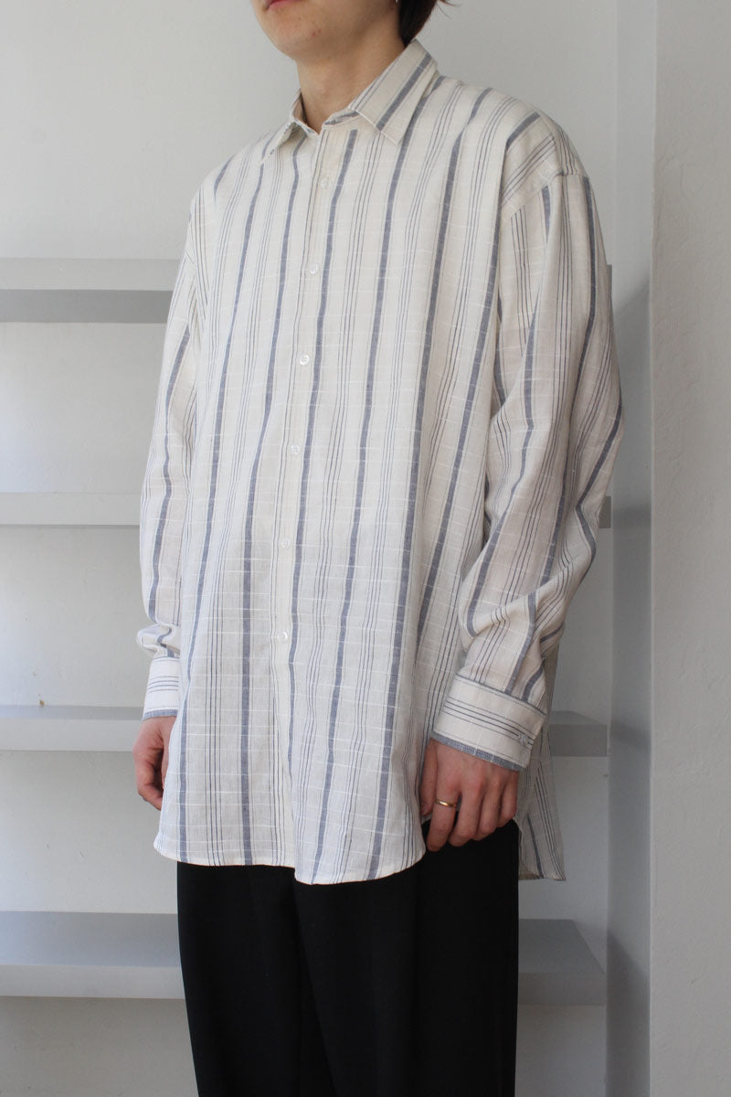 STRIPED CHECKERED SHIRT / INDIGO [50%OFF]
