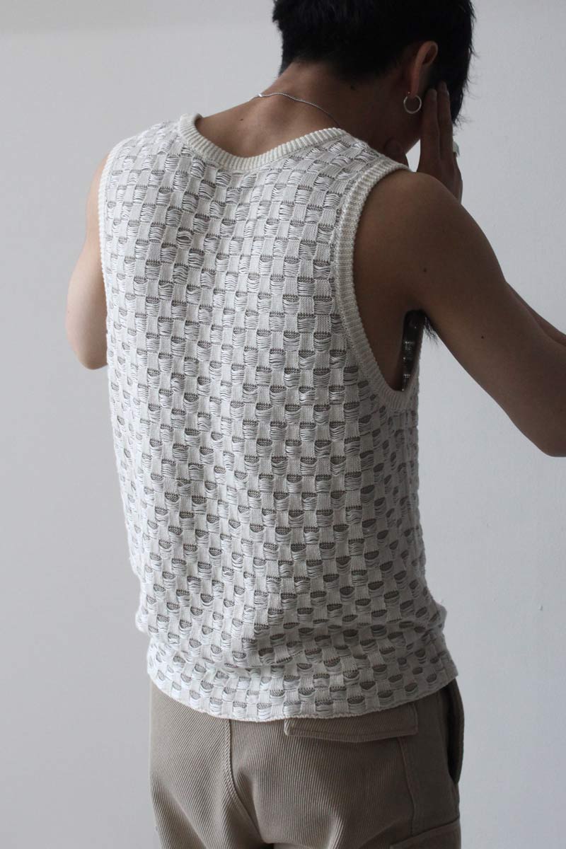 TANK SQUARE KNIT / BEIGE / WHITE