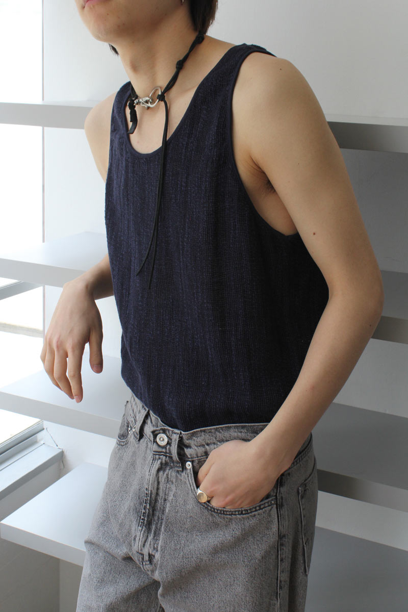 SINGLET / NAVY YAWNING LINEN [30%OFF]