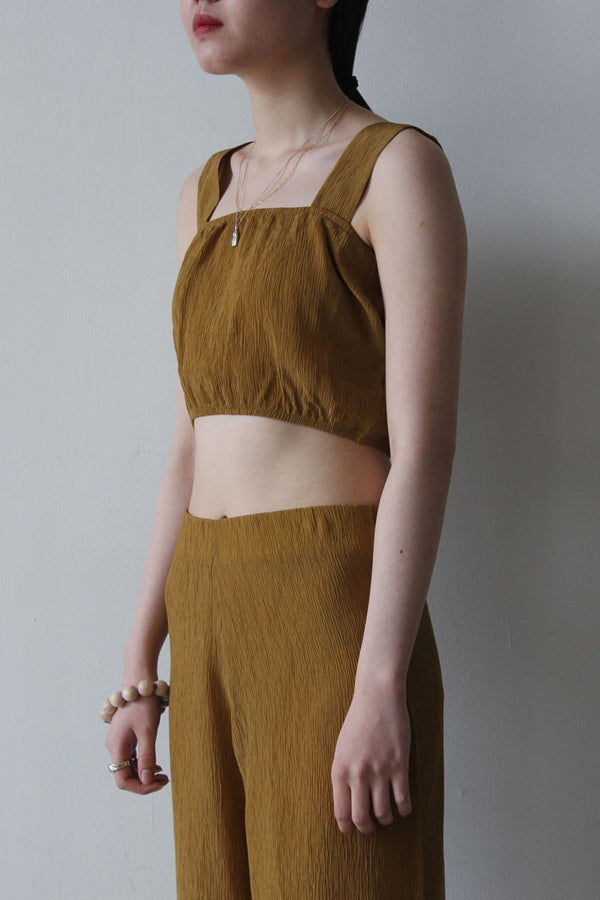 RAFAELA SILK PLEATED TOP / MUSTARD [70%OFF]