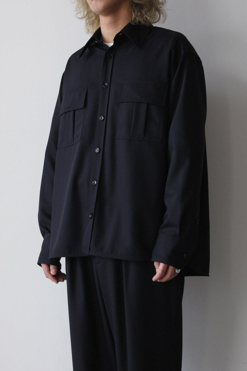 STOCK NEW CLASSIC SHIRT TROPICAL WOOL GABARDINE / DARK SAPPHIRE