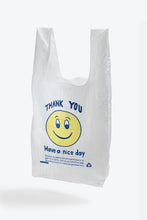 Load image into Gallery viewer, THANK YOU SMILE TOTE / BLUE AND YELLOW THREAD ON WHITE TAFFETA