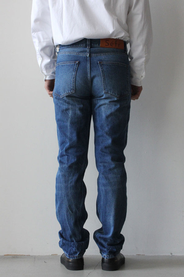 STRAIGHT CUT JEANS / BLUE CREASE [70%OFF]