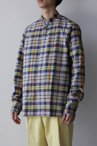 L/S MADRAS CHECK STAND COLLAR SHIRT / NAVY YELLOW [40%OFF]