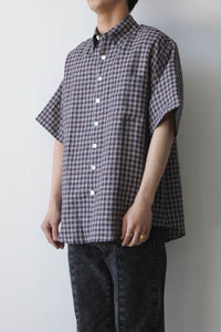 SHIRT OVERSIZED SS LINEN CHECK / RED,NAVY AND CREAM