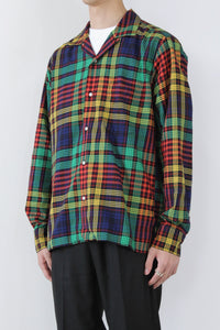OPEN COLLAR CHECK L/S SHIRT / GREEN/MULTI  [STOCK EXCLUSIVE] [50%OFF]