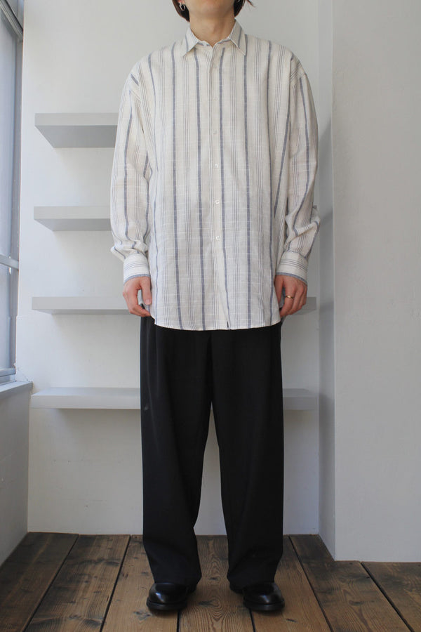 STRIPED CHECKERED SHIRT / INDIGO [50%OFF]