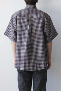SHIRT OVERSIZED SS LINEN CHECK / RED,NAVY AND CREAM