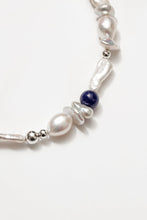 画像をギャラリービューアに読み込む, NOELLE NECKLACE / ORGANIC WHITE PEARLS WITH BLUE CAT’S EYE GLASS BEADS / 925 STERLING SILVER