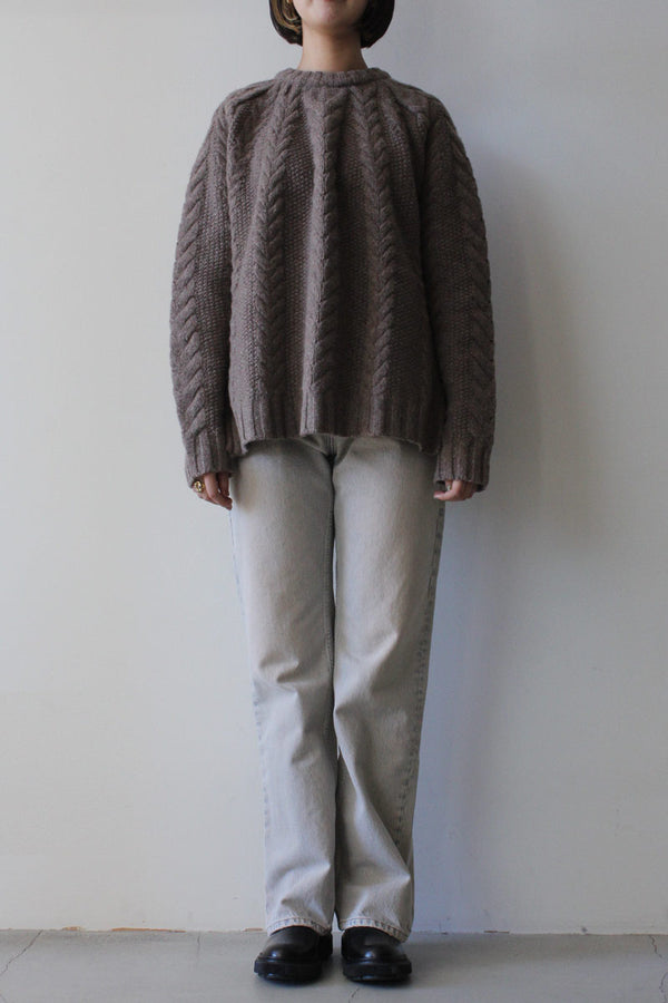 CABLE SWEATER / DK BEIGE MEL WOOL [60%OFF]