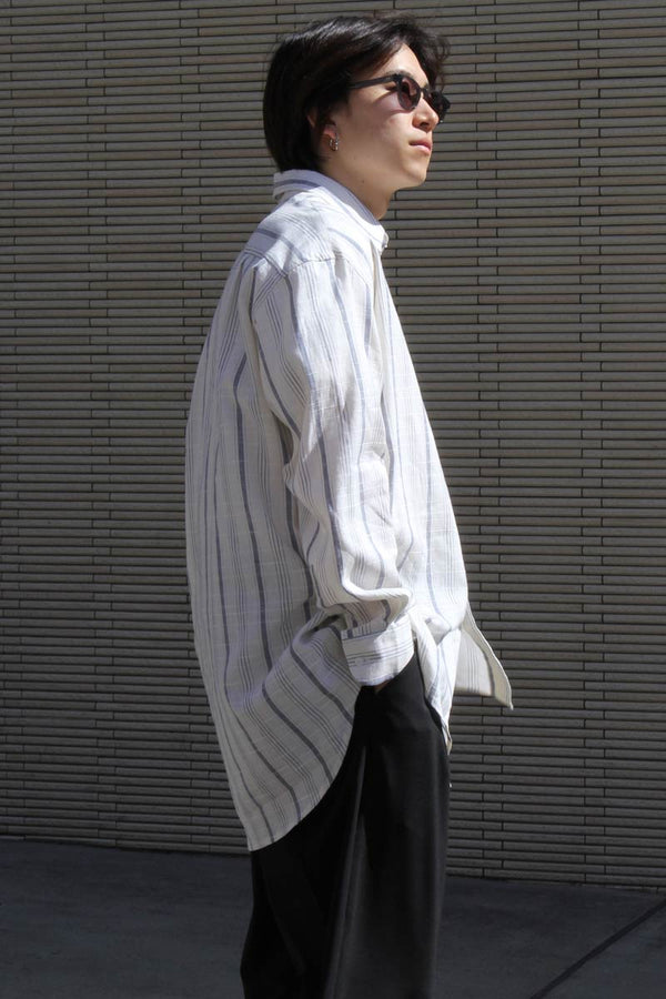 STRIPED CHECKERED SHIRT / INDIGO [50%OFF]