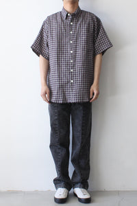 OVERSIZED SS LINEN CHECK SHIRT / RED, NAVY AND CREAM [30%OFF]