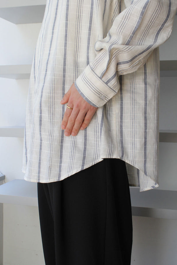 STRIPED CHECKERED SHIRT / INDIGO [50%OFF]