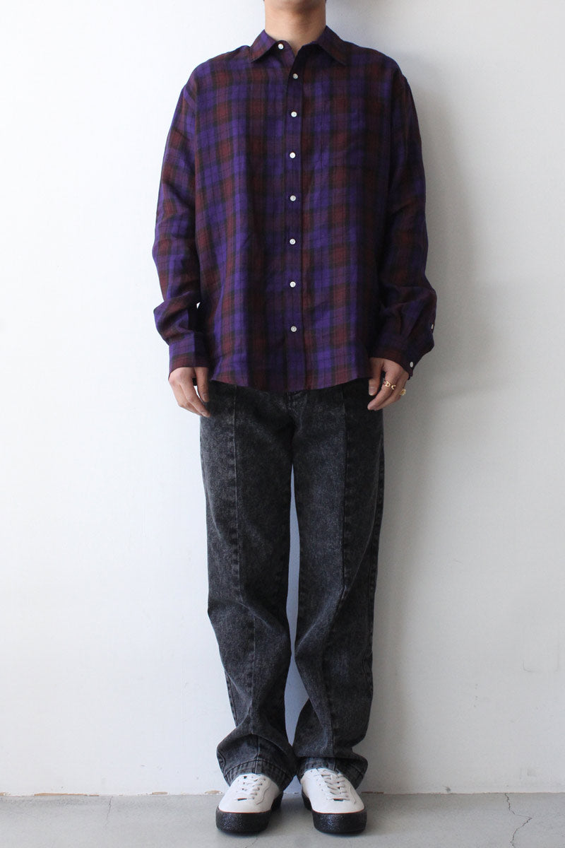 SHIRT NON-BINARY LINEN / PURPLE CHECK [70%OFF]